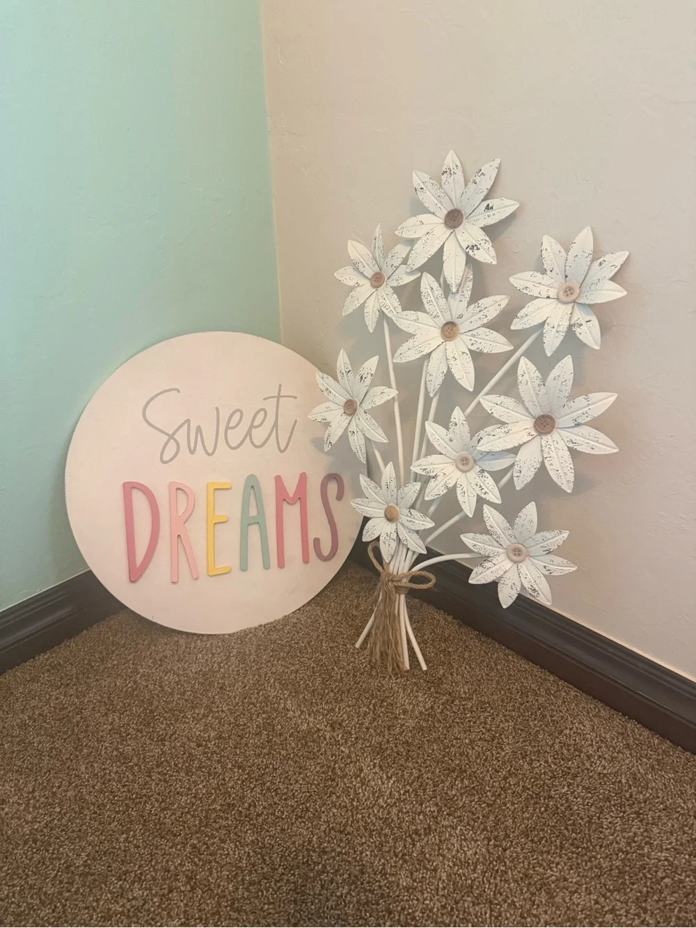 White Rustic Metal Flower Wall Accent and children’s room sign - Home Accents